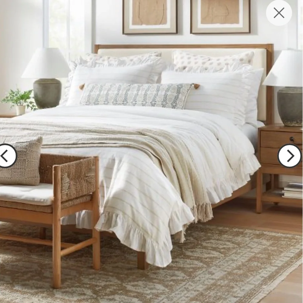 Yarn Dye Stripe with Ruffle Duvet Cover & Sham Set White/Khaki - ThStudio McGee